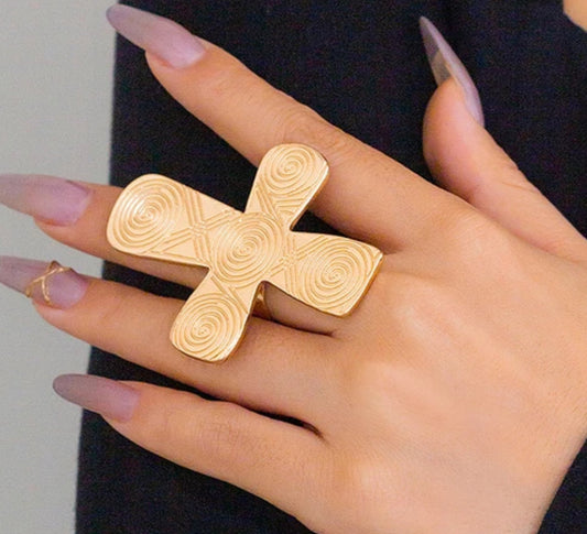 Gold Big Cross Ring