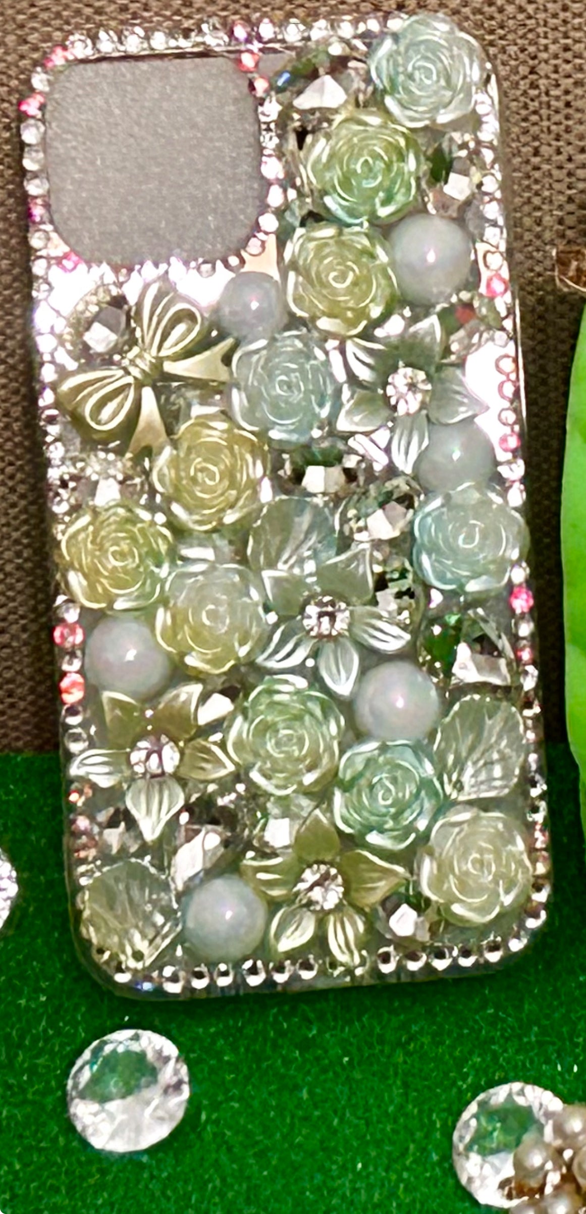 Green Glitter Flower iPhone case