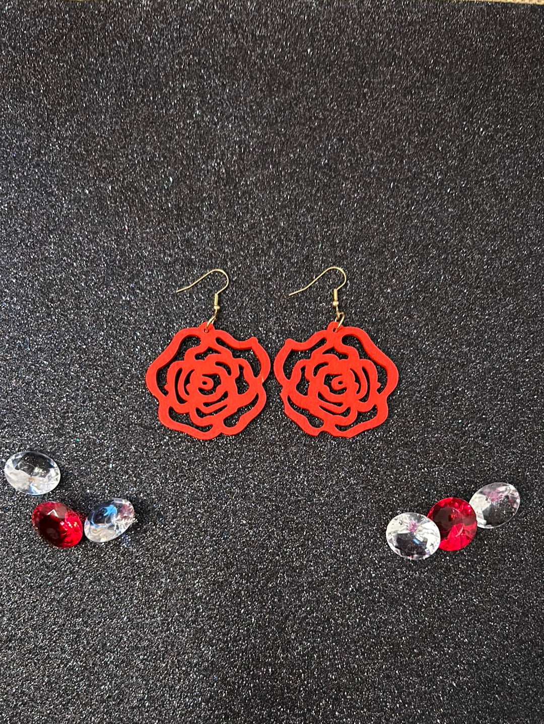 Wooden Red Earrings